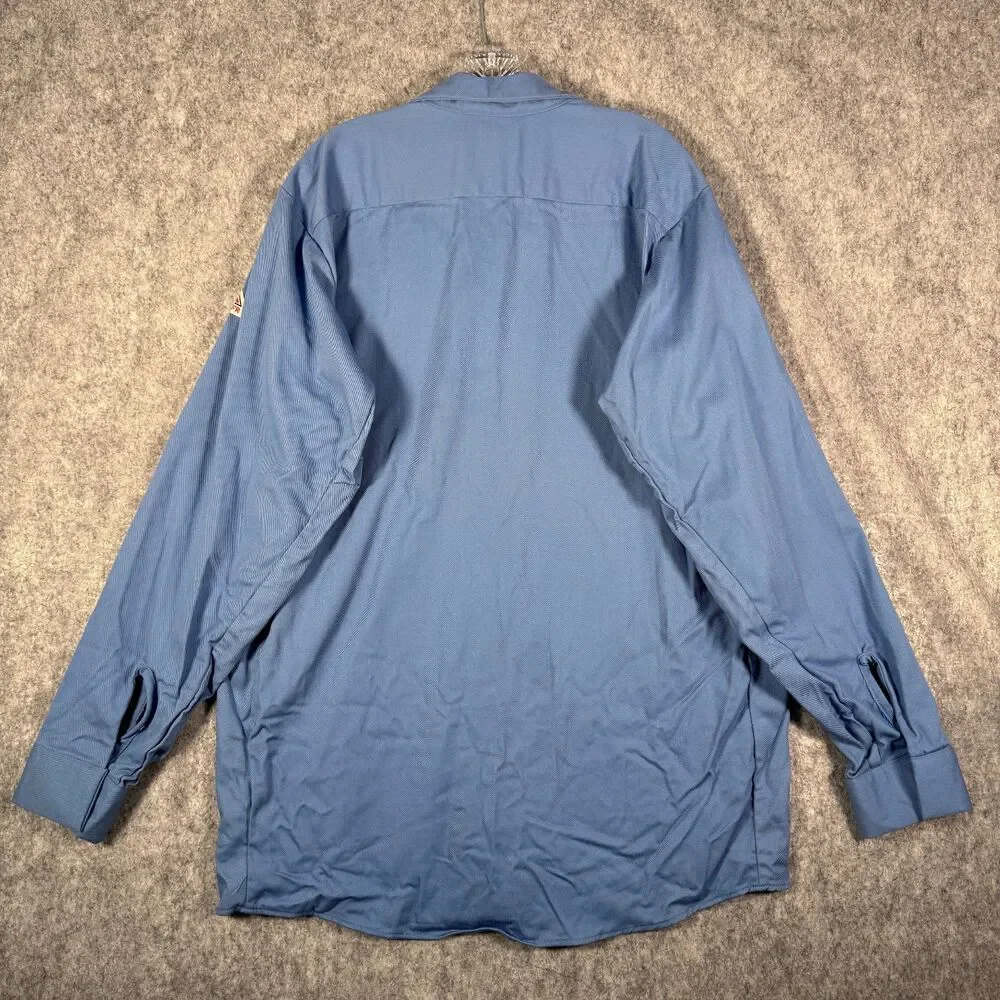 Bulwark FR Shirt Mens Large Blue Snap Button Flame Resistant Company Logo - Picture 11 of 11